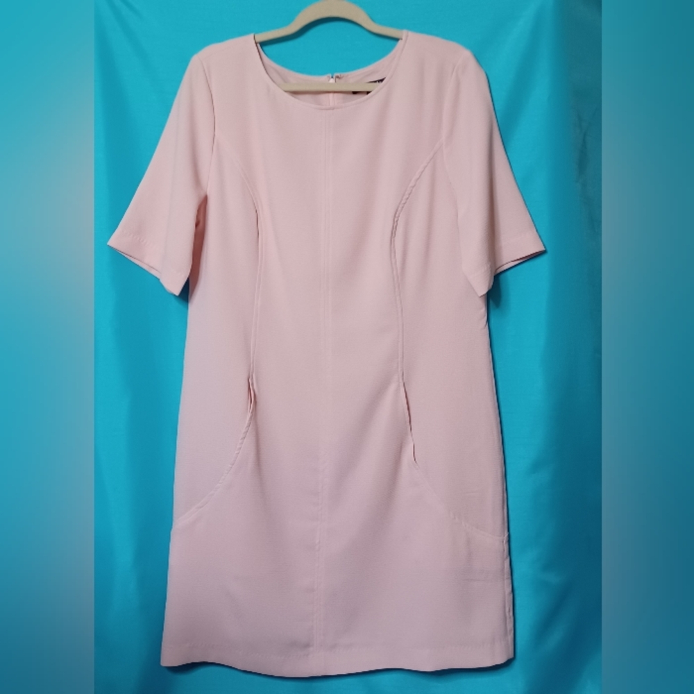 Chadwicks Of Boston Pink Round Neck Short Sleeve Midi Dress. Size 14